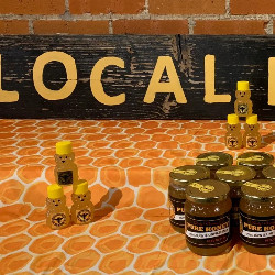 Local honey products jarred and ready for purchase